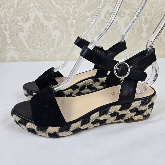Nine West Size 6.5M Allium Black Leather Upper Sandal Checkerboard Espadrille - Picture 1 of 13